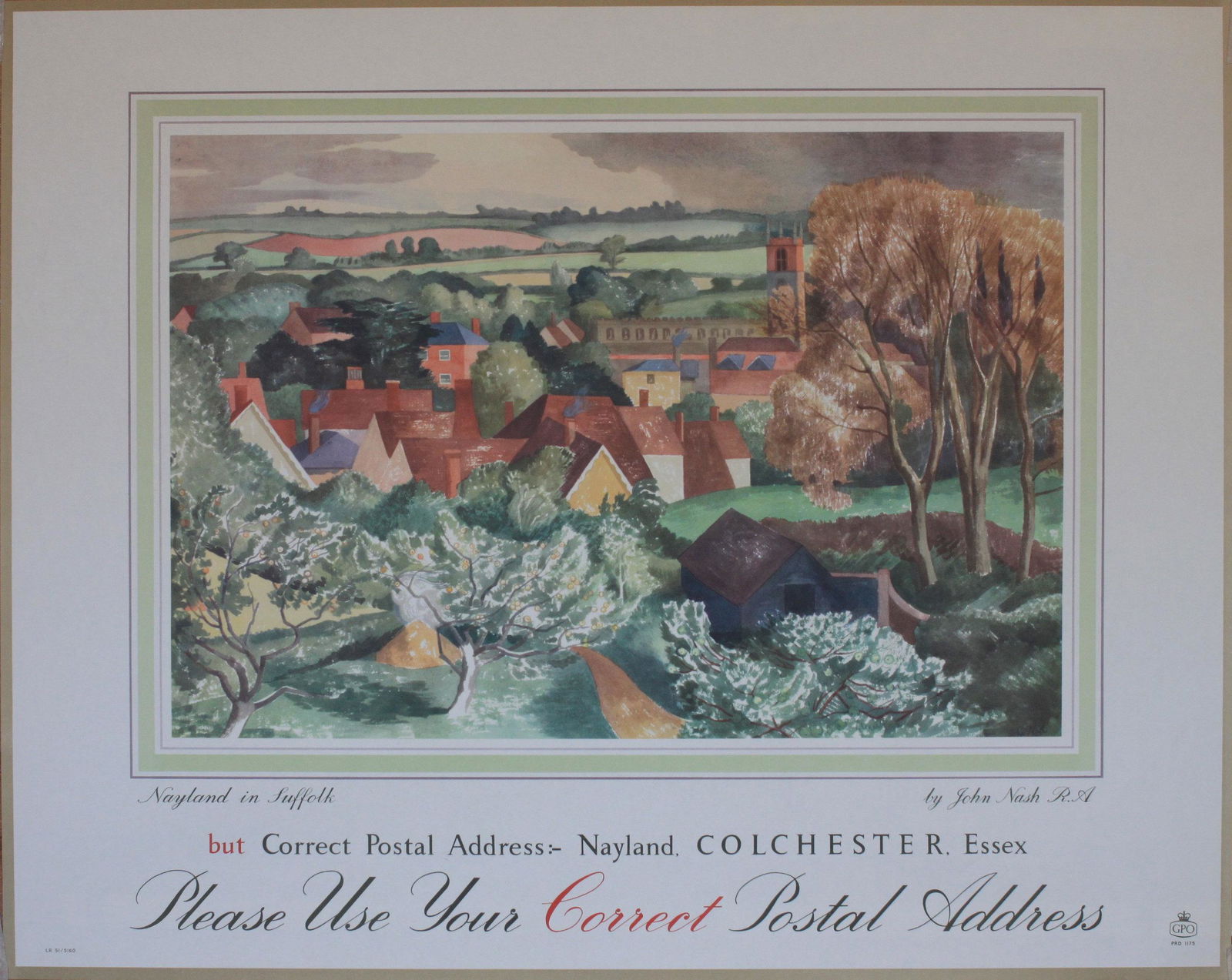John Nash RA (1893-1977) Nayland in Suffolk, original: John Nash RA (1893-1977) Nayland in Suffolk, original GPO poster PRD 1175 1961 - 74 x 92 cm