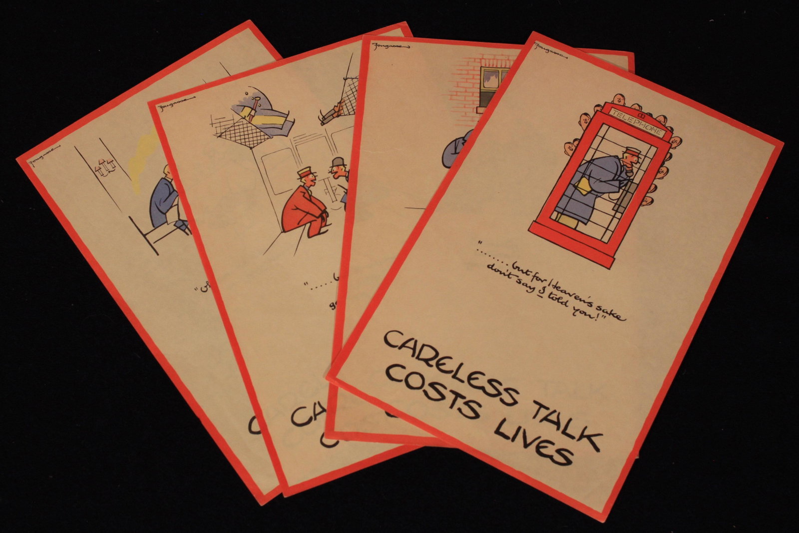 Fougasse (Kenneth Bird 1887-1965) Careless Talk Cost: Fougasse (Kenneth Bird 1887-1965) Careless Talk Cost Lives, The complete set of eight posters, printed for HMSO 1940 - 31.8 x 20.4 cm (8) This size was extensively used for display in the Red Telephon