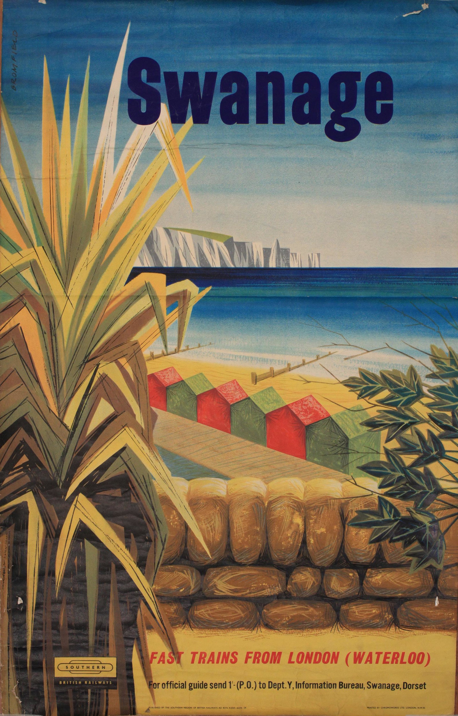 Bromfield (Kenneth fl 1950’s) Swanage, original: Bromfield (Kenneth fl 1950’s) Swanage, original poster printed for BR(SR) by Chromoworks c.1950 - 101 x 63 cm