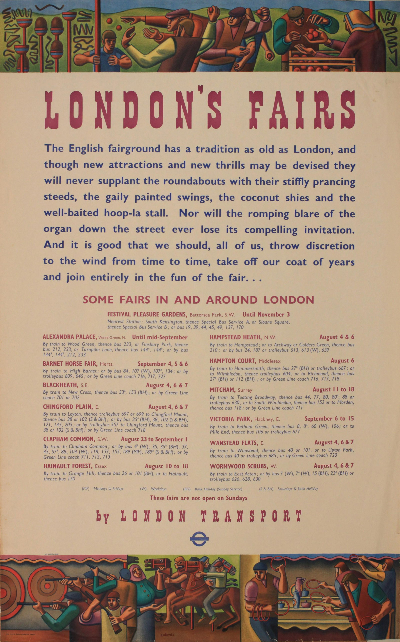 Roberts (William 1895-1980) London’s Fairs,: Roberts (William 1895-1980) London’s Fairs, original poster printed for London Transport by Curwen Press 1951 - 102 x 63 cm