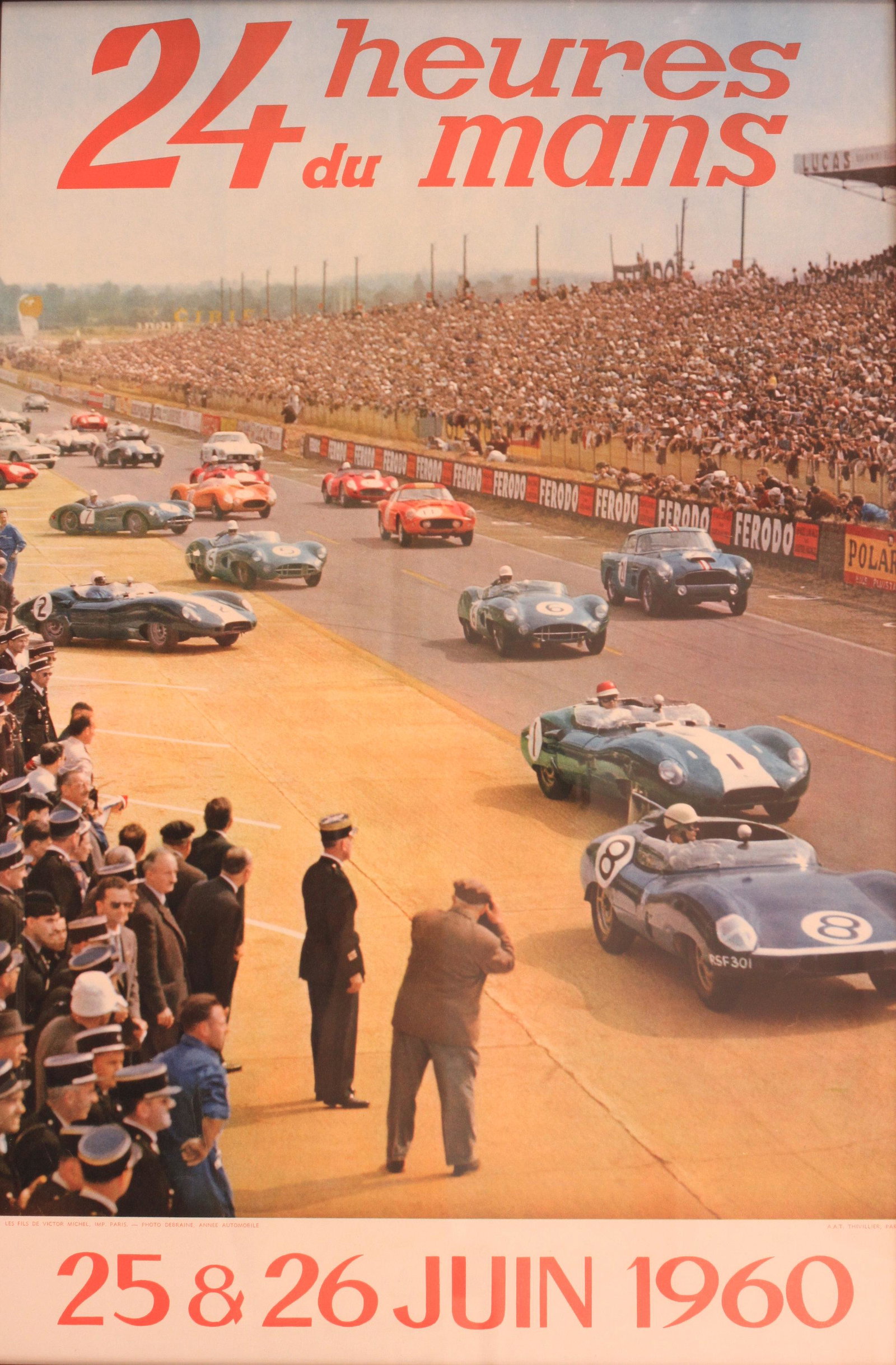 Yves Debraine 24 Heures du Mans, 25 & 26 Juin, 1960,: Yves Debraine 24 Heures du Mans, 25 & 26 Juin, 1960, original colour photographic poster printed by Les Fils de Victor Michel Imp. Paris 1960 - 60 x 40 cm