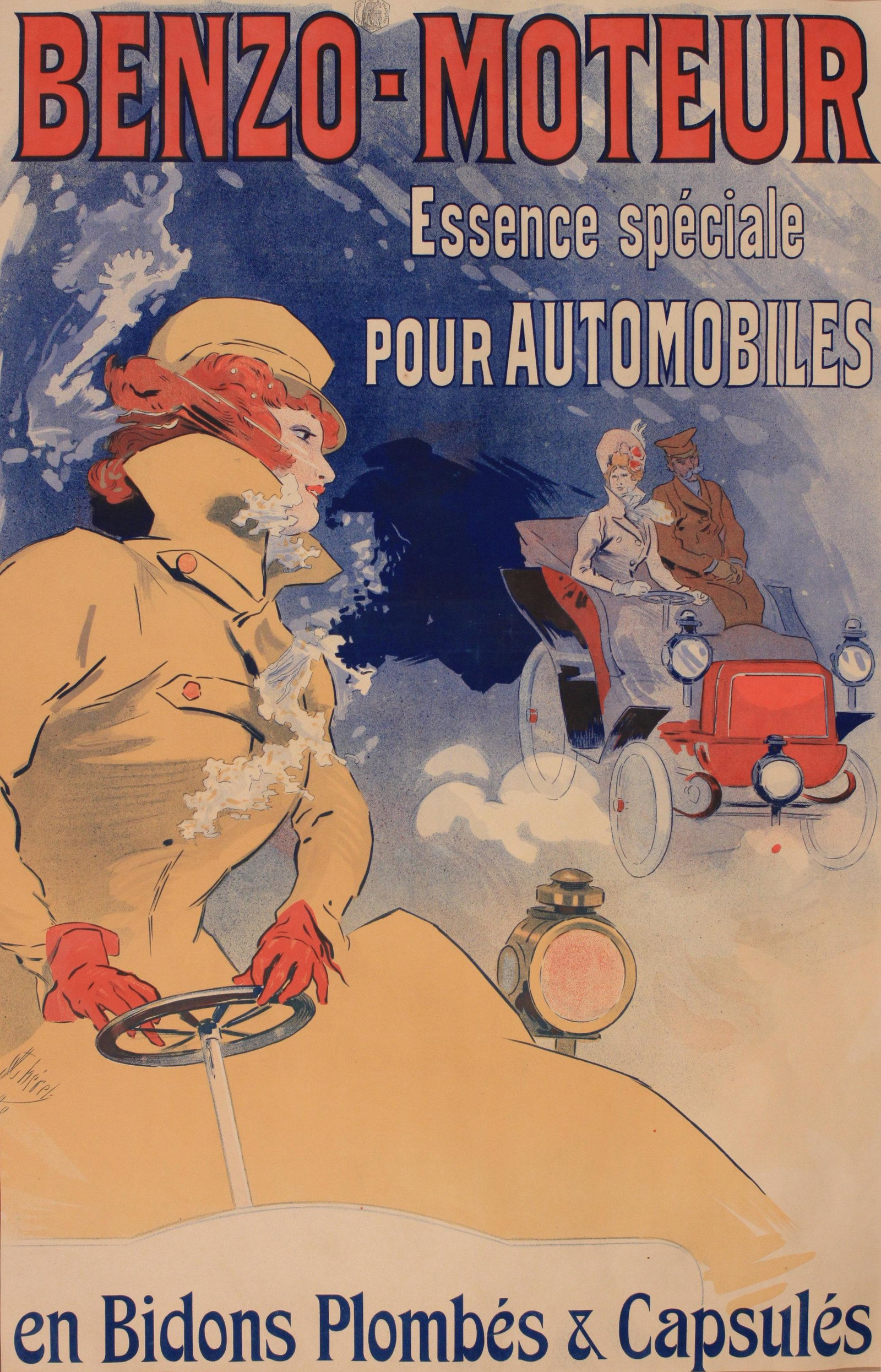 Jules Cheret (1836-1932) Benzo Moteur, original poster: Jules Cheret (1836-1932) Benzo Moteur, original poster printed by Chaix Atelier Cheret Paris 1905 - 120 x 80 cm