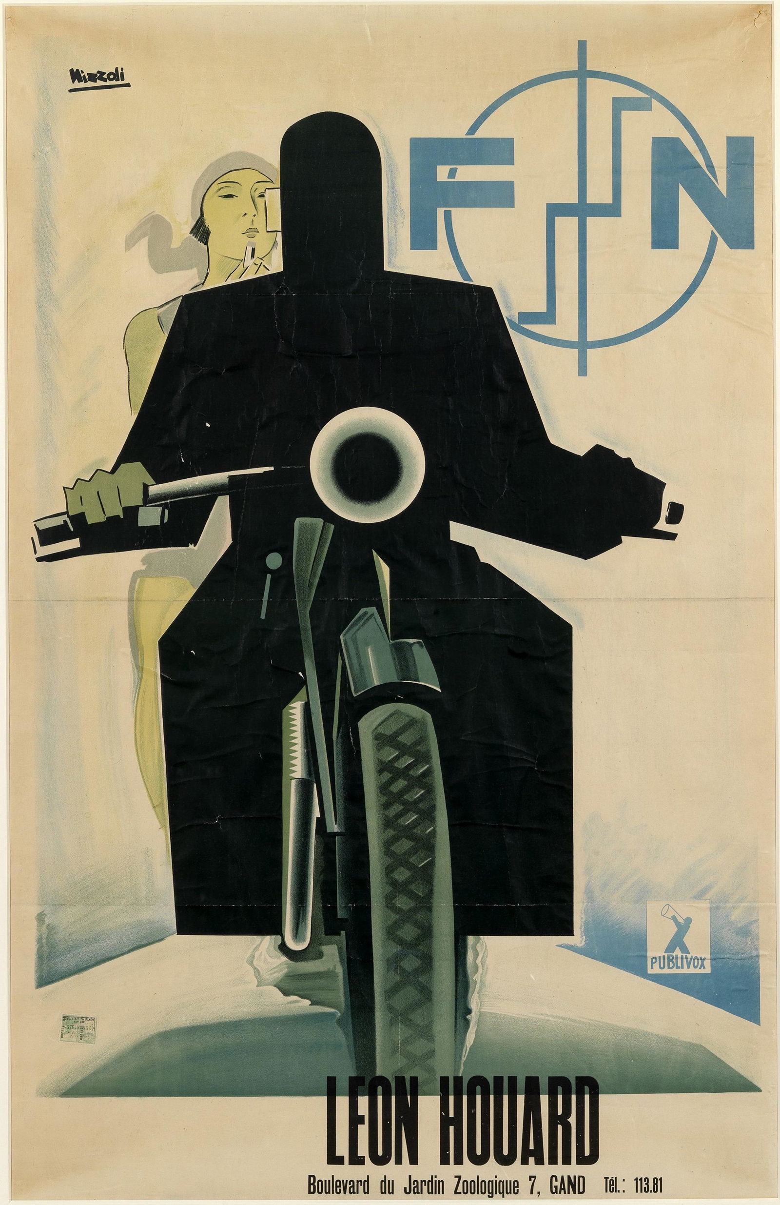 Marcello Nizzoli (1887-1969) FN (Fabrique Nationale): Marcello Nizzoli (1887-1969) FN (Fabrique Nationale) Motorcycles, original poster printed by Publivox 1935 - 110 x 75 cm