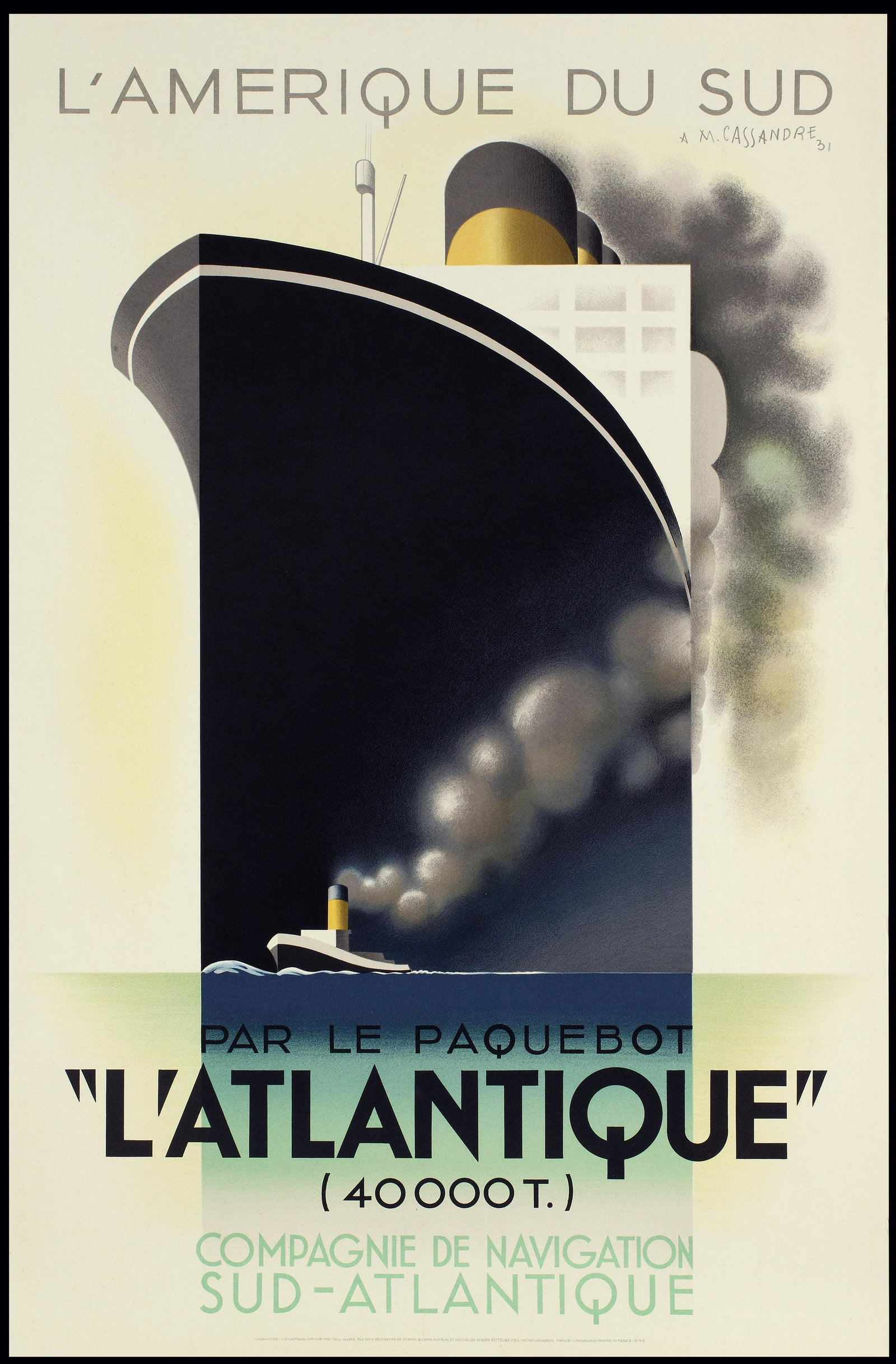 A M Cassandre (Adolphe Mouron 1901-1968) L’: A M Cassandre (Adolphe Mouron 1901-1968) L’Amerique du Sud - L’Atlantique, second edition printed in France 1981 - 100 x 65 cm