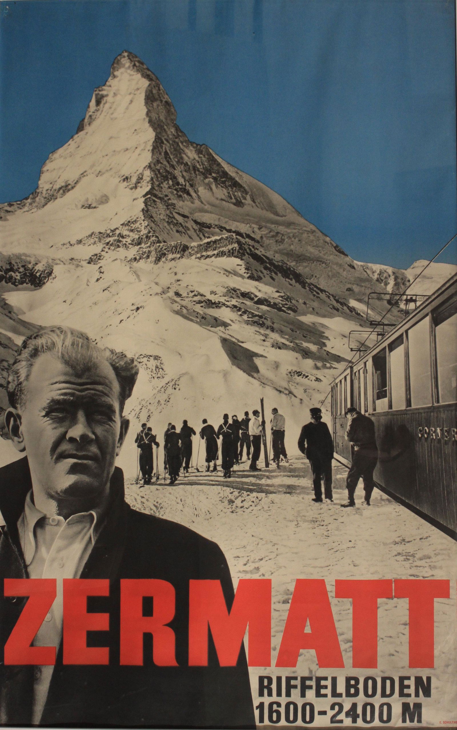 Emil Schulthess (1913-1996) Zermatt Riffelboden (Otto: Emil Schulthess (1913-1996) Zermatt Riffelboden (Otto Furrer), original poster printed by Fretz Bros. Ltd, Zurich 1937 - 102 x 63 cm