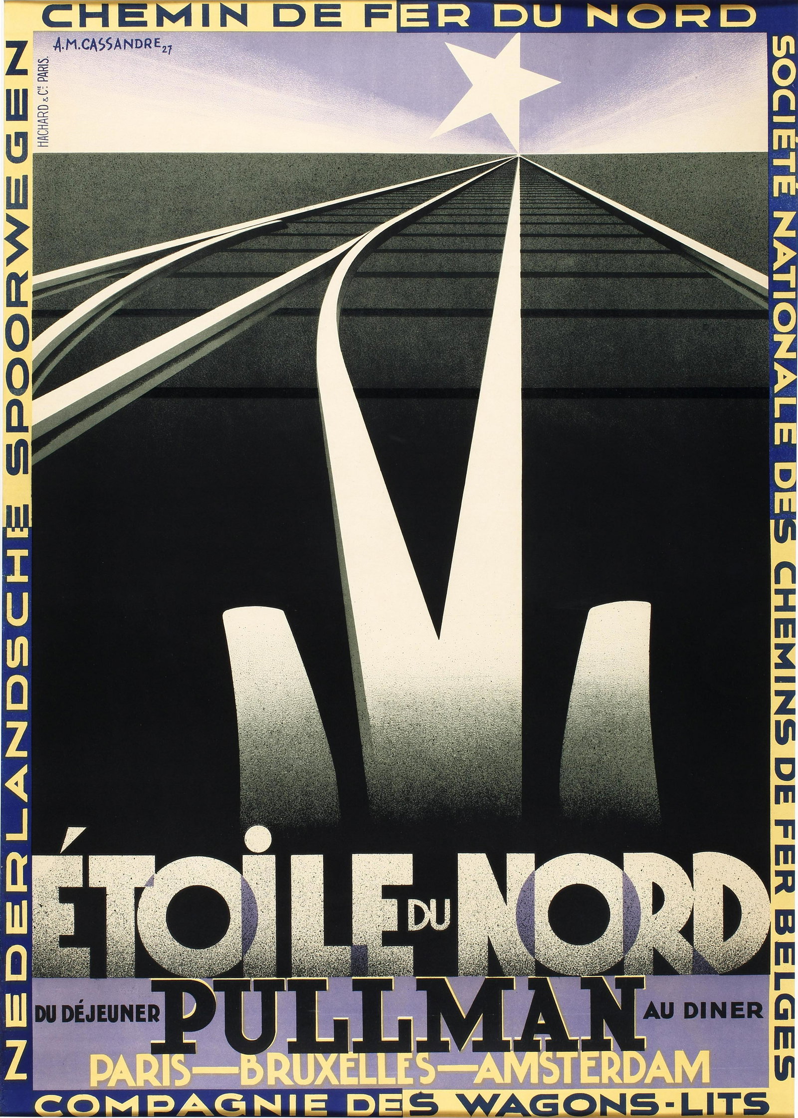 A M Cassandre (Adolphe Mouron 1901-1968) Etoile du Nord: A M Cassandre (Adolphe Mouron 1901-1968) Etoile du Nord Chemin der fer du Nord and Compagnie Wagon-Lits, original poster printed by Hatchard & Cie, 8 Place de la Madeleine Paris 1927 - 105 x 75 cm