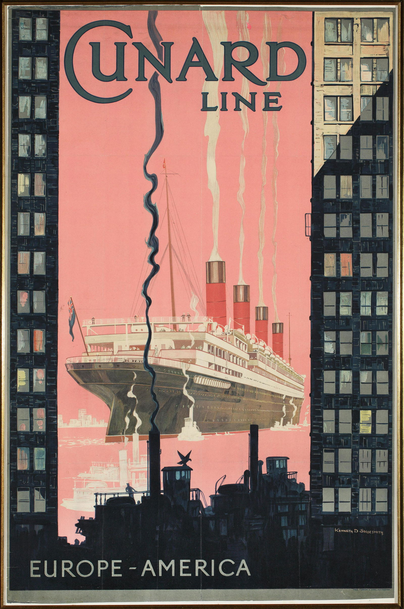 Kenneth Denton Shoesmith (1890-1939) Cunard Line -: Kenneth Denton Shoesmith (1890-1939) Cunard Line - Europe - America, original poster printed by Thomas Forman & Sons. Nottingham 1925 - 102 x 64 cm