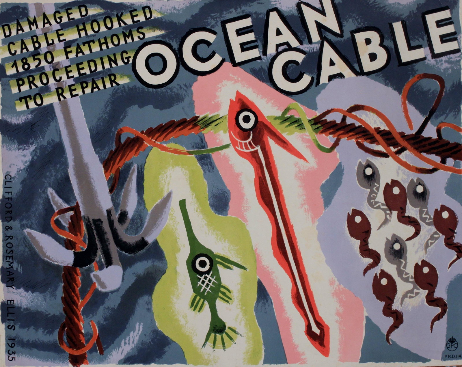 Ellis (Clifford 1907-1985) and (Rosemary 1910-1998): Ellis (Clifford 1907-1985) and (Rosemary 1910-1998) Ocean Cable, original poster printed by the GPO, PRD 114 1935 - 50 x 64 cm