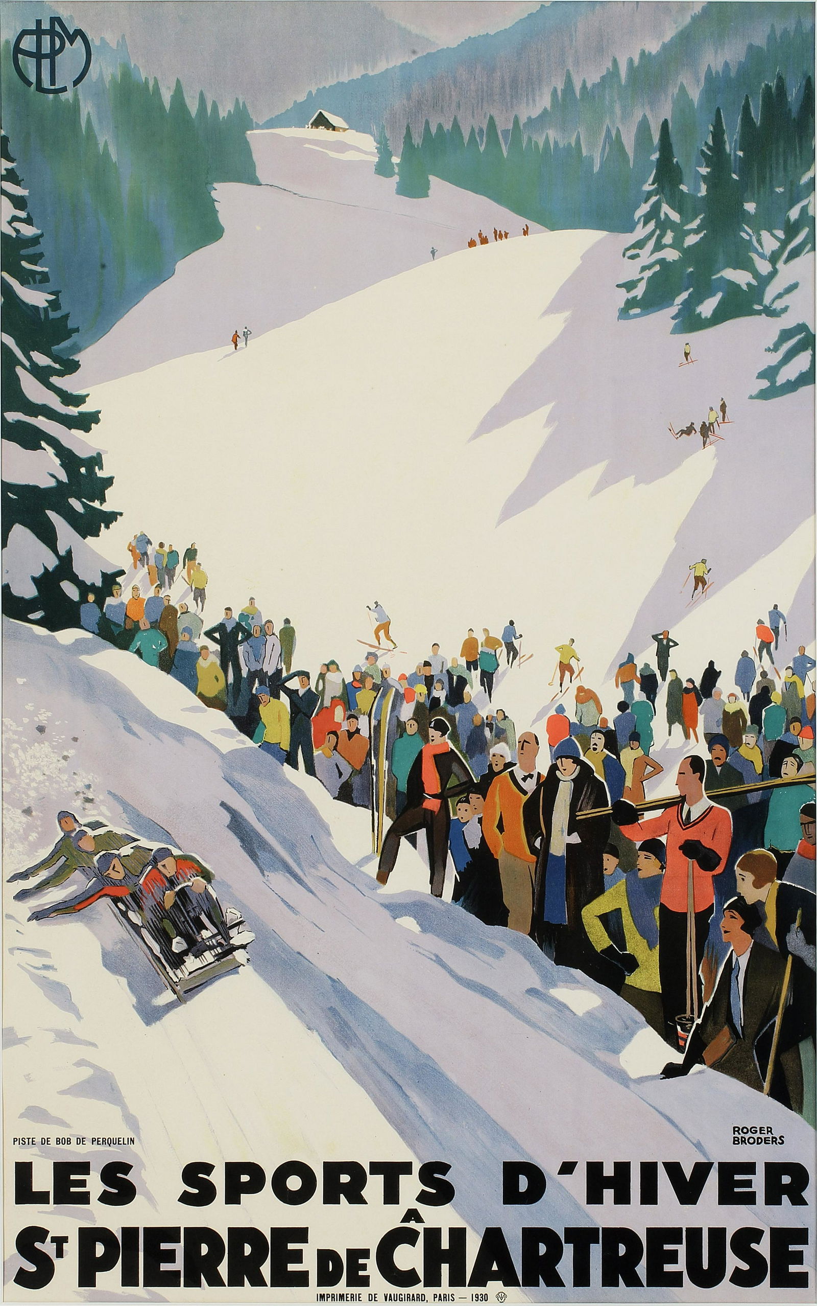 Roger Broders (1883-1953) Les Sports d’Hiver St.: Roger Broders (1883-1953) Les Sports dÂ’Hiver St. Pierre de Chartreuse (Bobsleigh), original poster printed by Imprimerie de Vaugirard Paris - 1930 1930 - 100 x 64 cm