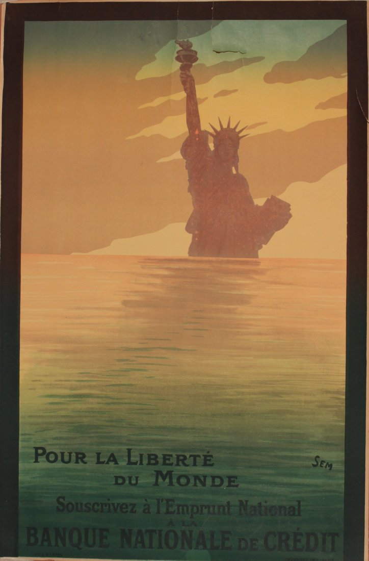 SEM ( Georges Goursat 1863-1934) Pour La Liberte du Mon: SEM ( Georges Goursat 1863-1934) Pour La Liberte du Monde, original WW1 poster printed by Devambez Paris c.1916 - 118 x 78 cm From a recently discovered collection of French and US WW1 posters