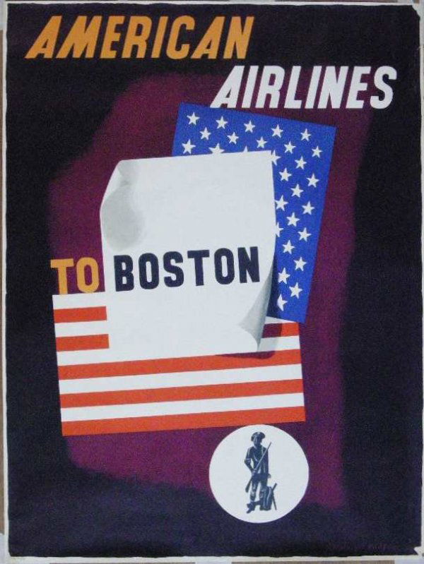 Edward McKnight Kauffer (1890-1954) American Airlin: Edward McKnight Kauffer (1890-1954) American Airlines Boston, original poster printed 1953 - 102 x 76 cm
