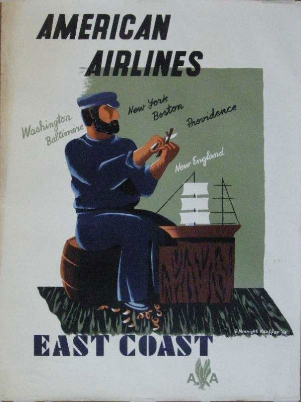 Edward McKnight Kauffer (1890-1954) American Airlin: Edward McKnight Kauffer (1890-1954) American Airlines East Coast, original poster printed 1948 - 102 x 76 cm
