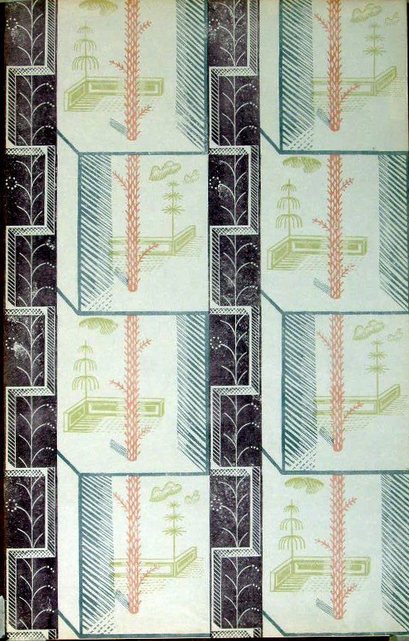 Edward Bawden A sheet of the wallpaper "Node" of ci: Edward Bawden A sheet of the wallpaper "Node" of circa 1920, lithograph - 86 x 55 cm