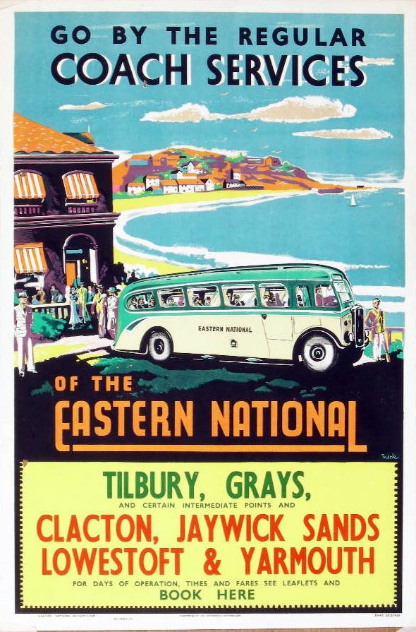 Mick Go by the regular services of the Eastern Nati: Mick Go by the regular services of the Eastern National Tilbury Clacton 1946 - 76 x 51 cm; and five other Eastern timetable posters some pictorial 1930's (6)