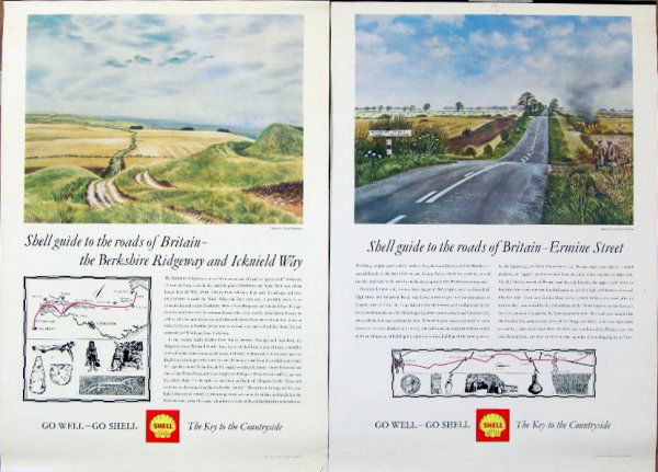 David Gentleman Shell Guide to the roads of Britai: David Gentleman Shell Guide to the roads of Britain, Berkshire Ridgeway, Ermine Street, Sewston Lane and Corrieyairack Pass, printed by C Nicholls & Co Ltd 1965 - 76 x 51 cm (4)