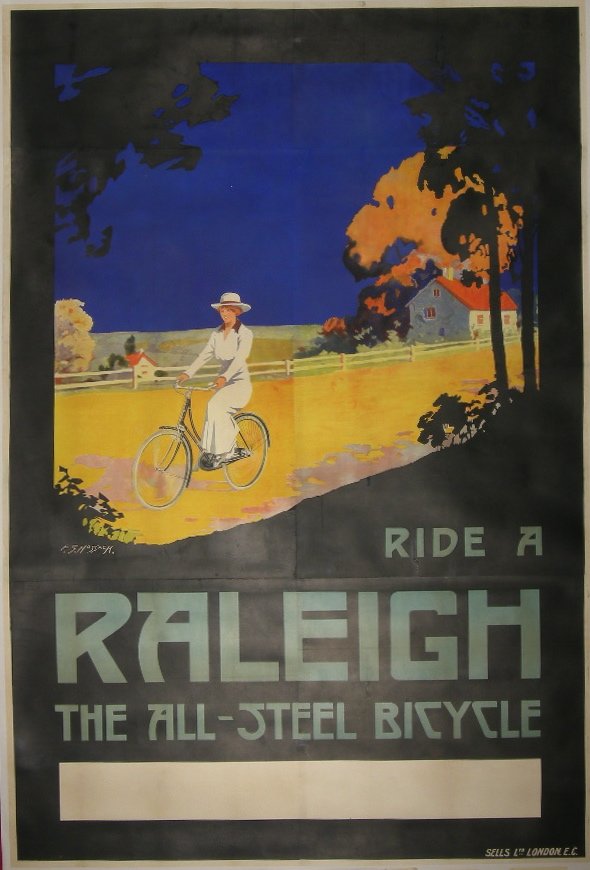 F S Hossack Ride A Raleigh, original poster printed: F S Hossack Ride A Raleigh, original poster printed by Sells Ltd London circa 1910 - 395 x 200 cm