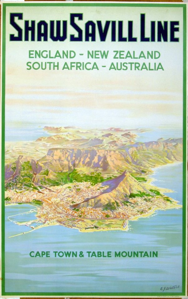 E Waters Shaw Savill Line, Cape Town & Table Mount: E Waters Shaw Savill Line, Cape Town & Table Mountain, original poster printed by Gibbs & Gibbs Ltd - 104 x 64 cm