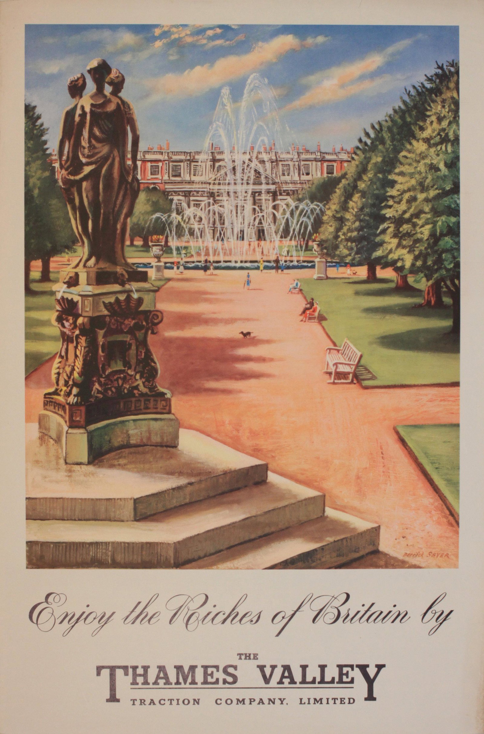 Derrick Sayer (1917-1992) Hampton Court: Derrick Sayer (1917-1992) Hampton Court Enjoy the Riches of Britain by The Thames Valley Traction Company original poster printed c.1955 - 76 x 51 cm