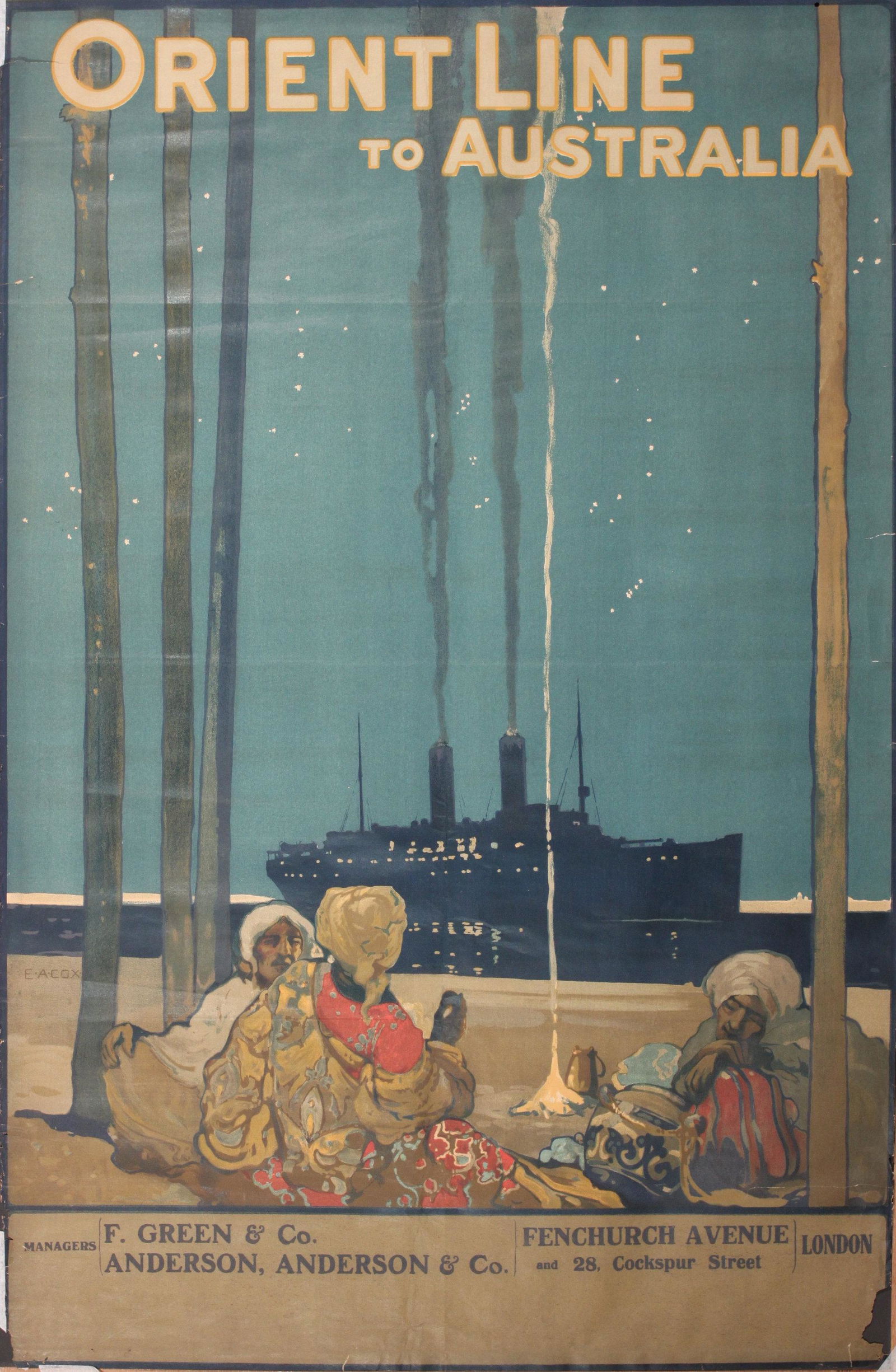 E A Cox (Elijah Albert 1876-1955) Orient Line to (1 of 1)