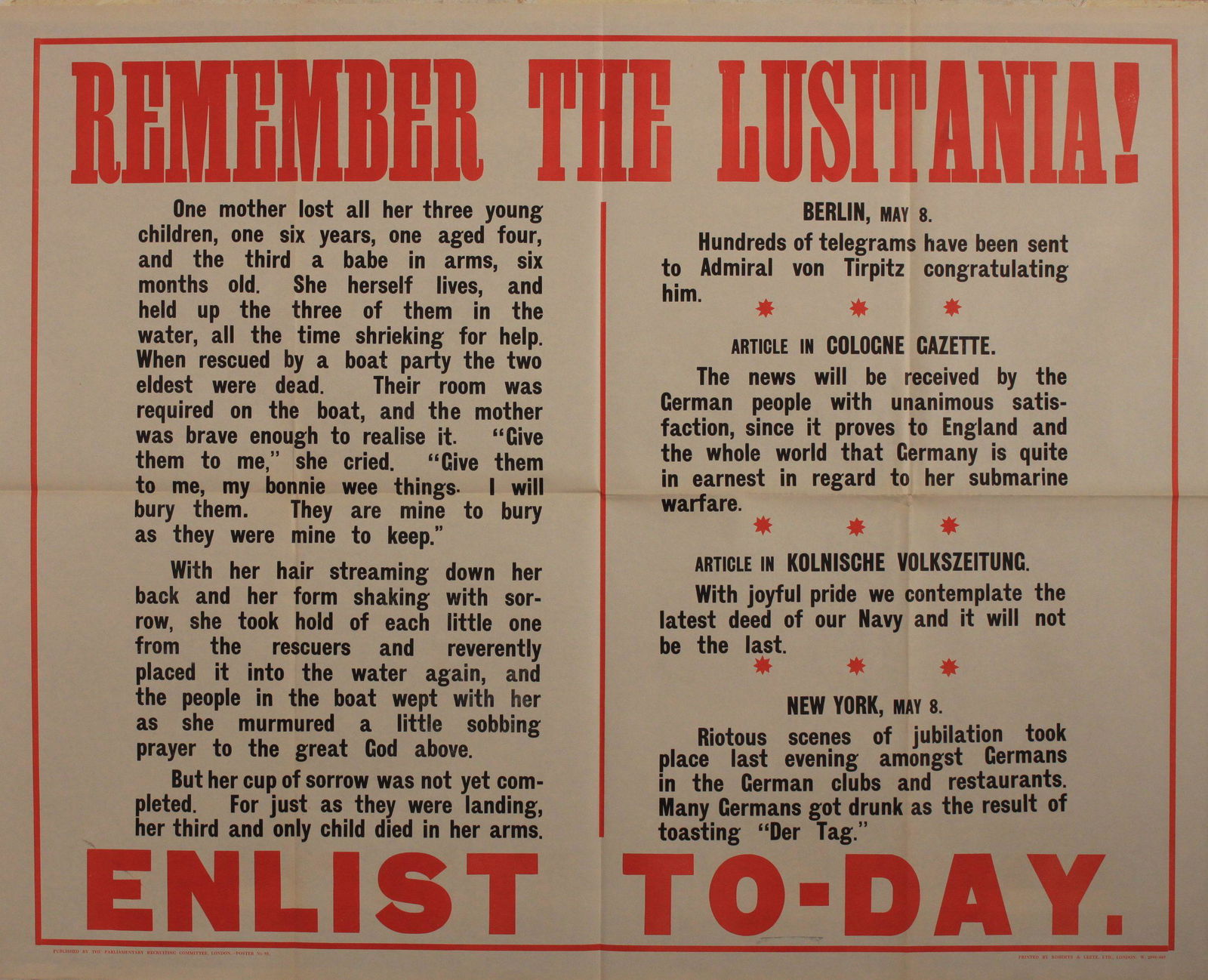 Remember The Lusitania Enlist To-Day (1 of 1)