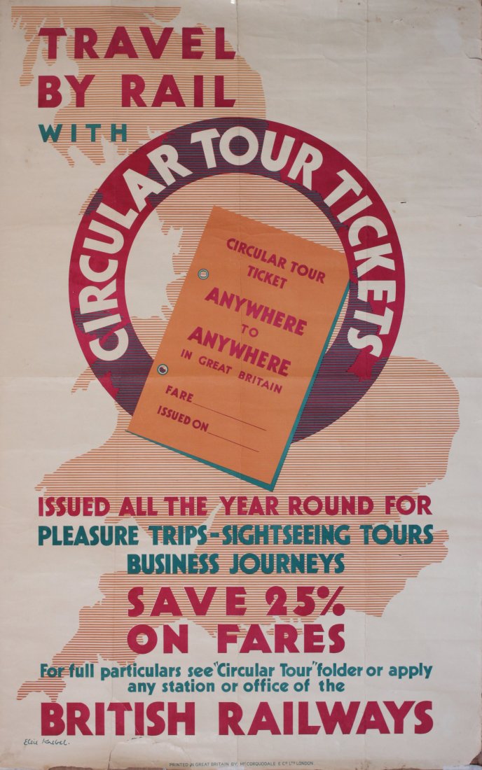 Anon: Travel by Rail with Circular Tour Tickets: Anon: Travel by Rail with Circular Tour Tickets original poster printed for BR by McCorquodale c.1950 - 102 x 63 cm