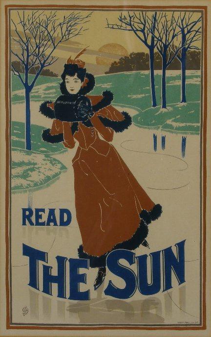 Louis Rhead's Read the Sun, colour plate from Les M: Louis Rhead's Read the Sun, colour plate from Les Maitres de L'affiche - 32 x 22 cm framed with mount