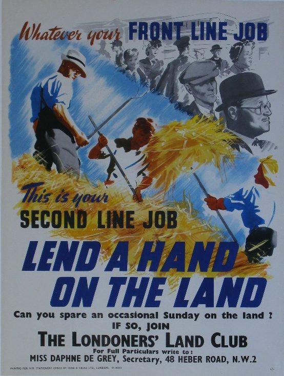 S Howell (dates not known) Lend a hand on the land: S Howell (dates not known) Lend a hand on the land, original WW2 poster printed for HMSO by Fosh & Cross - 50 x 38 cm