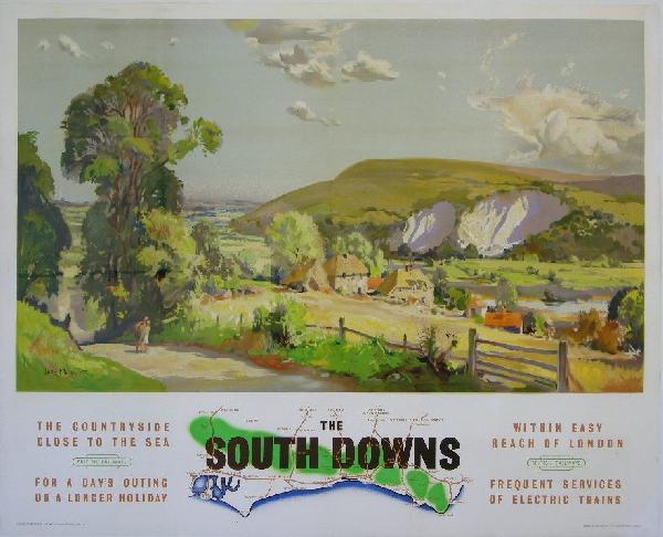 Jack Merriott (1901-1968) The South Downs, origina: Jack Merriott (1901-1968) The South Downs, original poster printed for BR(SR) Ad 6657 by Baynard Press circa 1948 - 102 x 127 cm