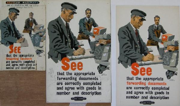 Frank Newbould (1887-1950) Claims Preventions No 1: Frank Newbould (1887-1950) Claims Preventions No 1, Acceptance of traffic, original British Railways poster - 48 x 31 cm; together with the artist's original artwork - 51 x 32 cm and preliminary desig