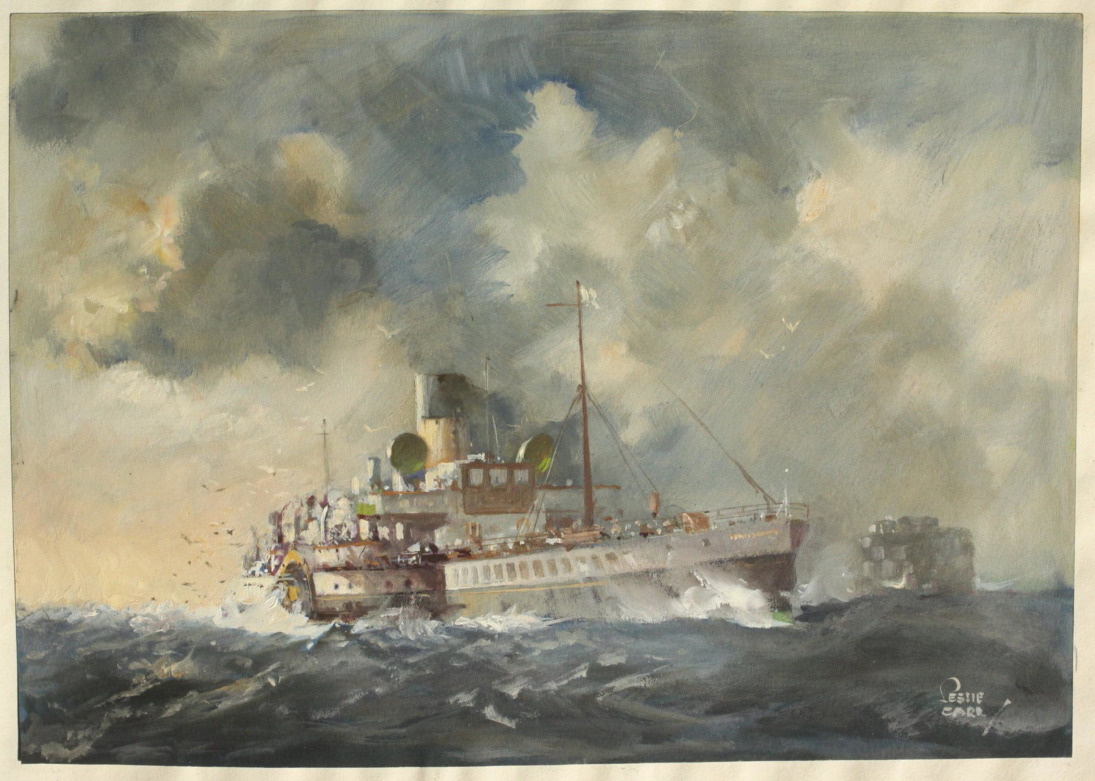 From the Studio of Leslie Carr (1891-1969) Southern: From the Studio of Leslie Carr (1891-1969) Southern Railway Paddlesteamer off Portsmouth, signed gouache - 22 x 32 cm