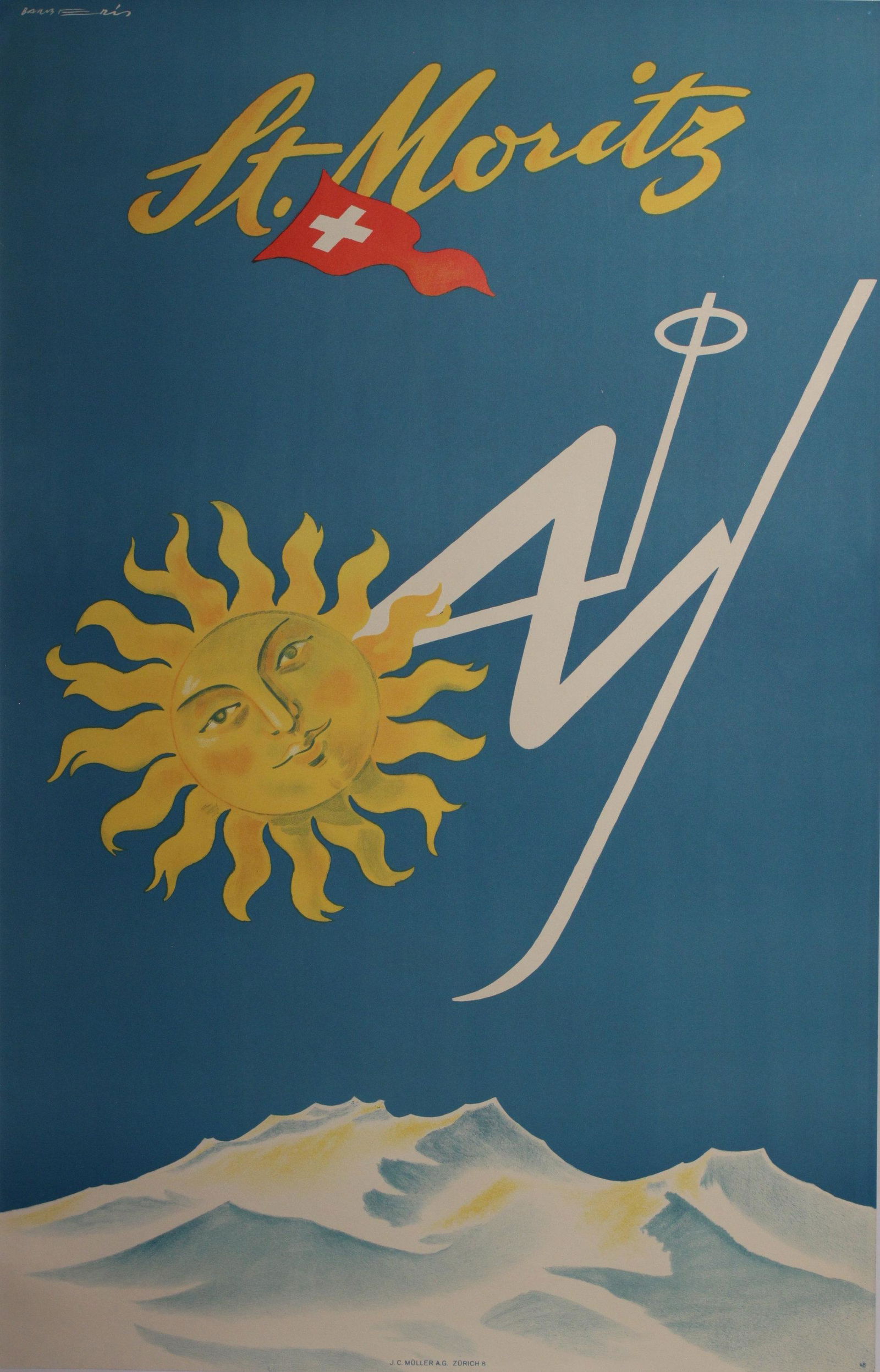 Franco Barberis (1905-1992) St Moritz Skiing Sunburst, (1 of 1)