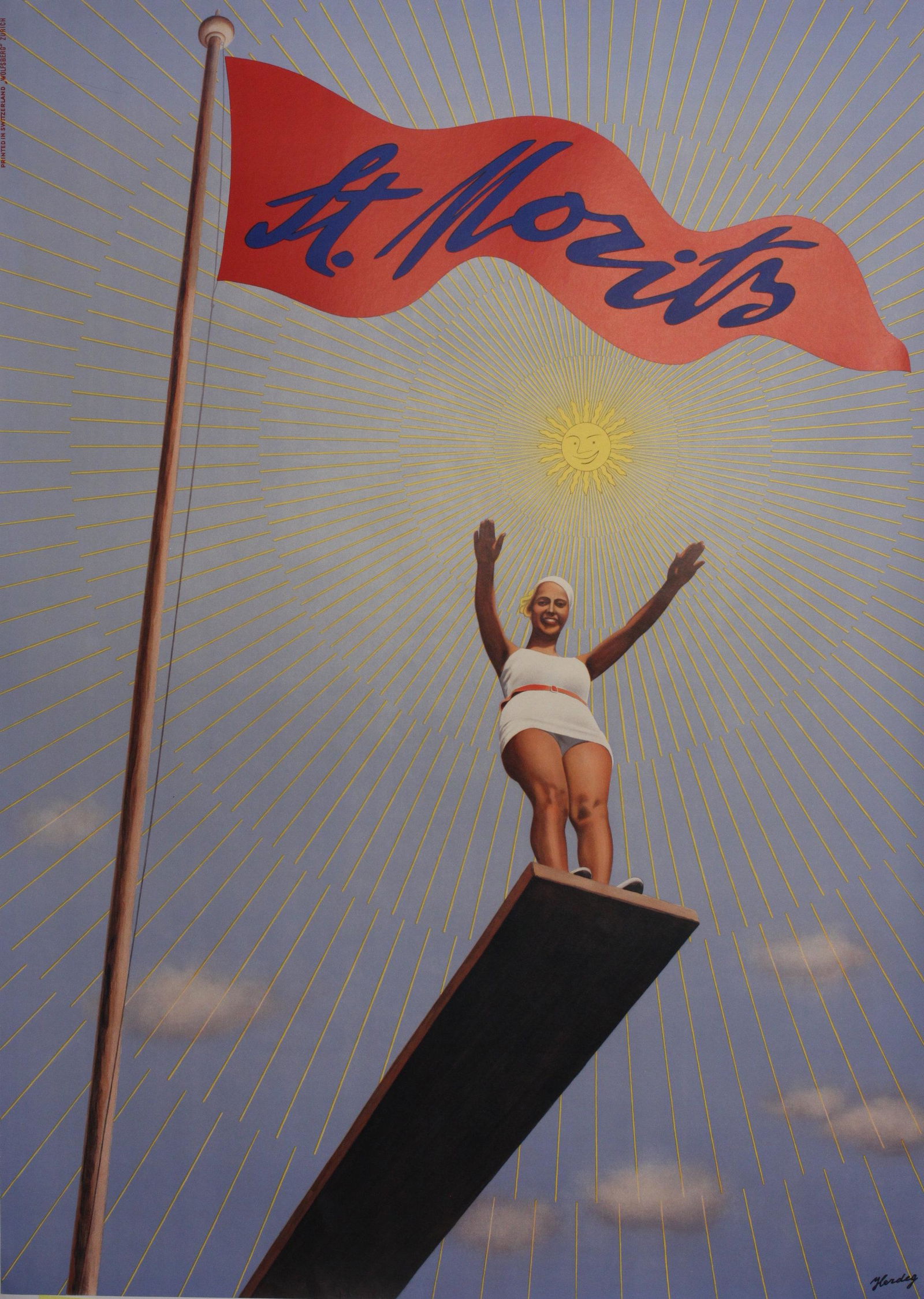 Walter Herdeg  (1908-1995) St. Moritz, (girl on diving (1 of 1)