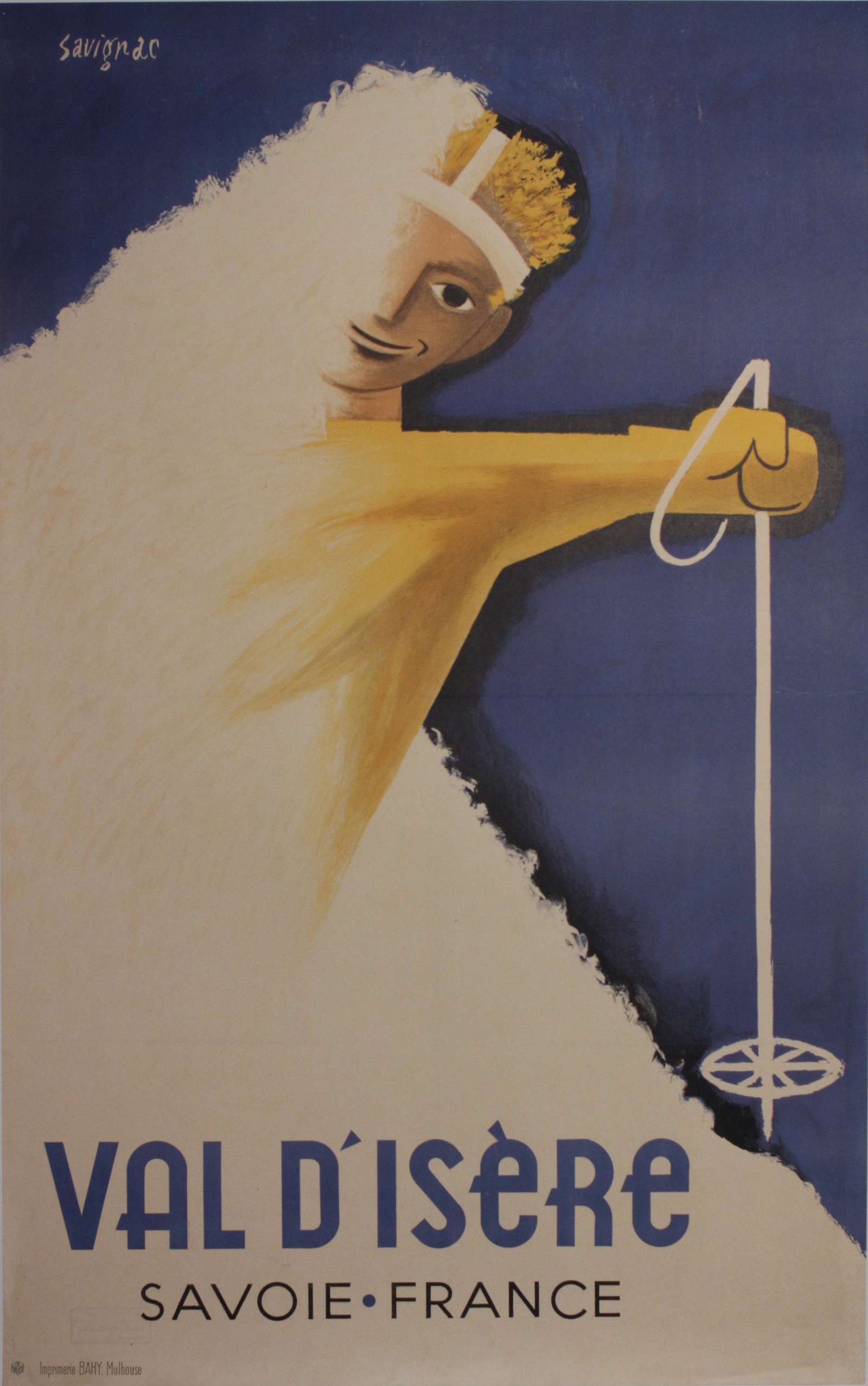 Savignac (Raymond 1907-2002) Val D'Isere, Savoie: Savignac (Raymond 1907-2002) Val D'Isere, Savoie France, original poster printed by Bahy Mulhouse 1948 - 99 x 62 cm