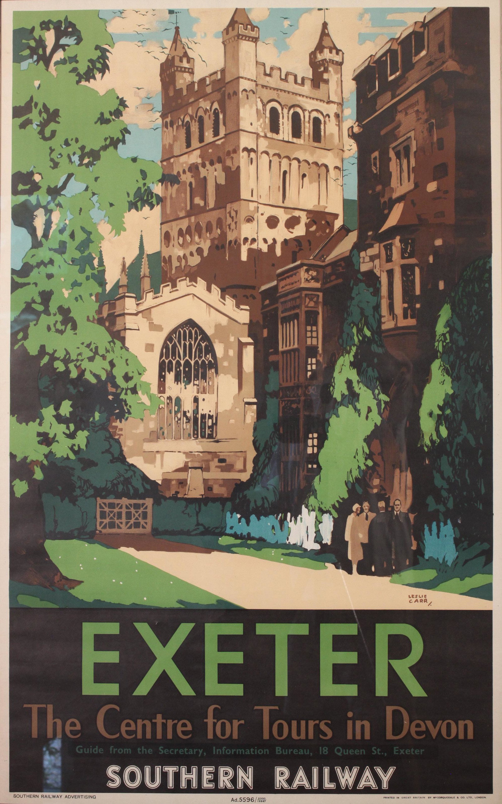 From the Studio of Leslie Carr (1891-1969) Exeter The: From the Studio of Leslie Carr (1891-1969) Exeter The Centre for Tours in Devon, original poster Ad5596 printed for SR by McCorquodale 1947 - 102 x 64 cm