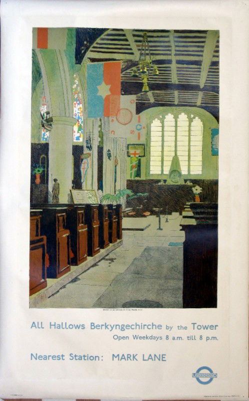 Charles Pears (1873-1958) All Hallows (by the Tower: Charles Pears (1873-1958) All Hallows (by the Tower), original poster printed for the Underground by Johnson Riddle & Co Ltd 1932 - 102 x 64 cm Condition A gummed reinforcing tape to reverse