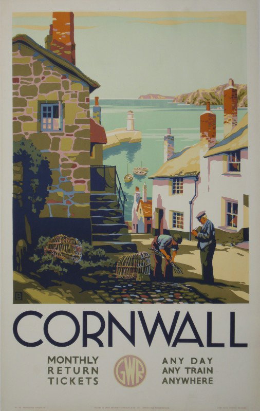 Brian Batsford (1910-1991) Cornwall (St Ives), orig: Brian Batsford (1910-1991) Cornwall (St Ives), original poster No 185 printed for GWR by Jordison c 1930 - 102 x 63 cm