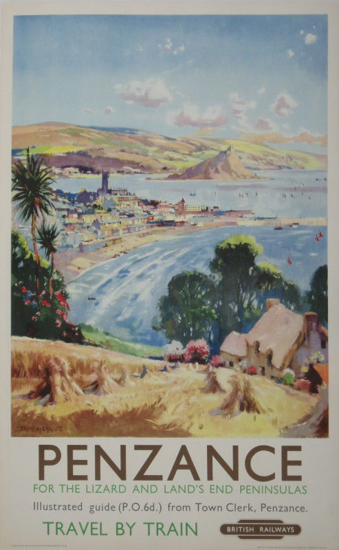 Jack Merriott (1901-1968) Penzance for the Lizard a: Jack Merriott (1901-1968) Penzance for the Lizard and Land's End, original poster printed for BR(WR) by Charles & Read c 1958 - 102 x 63 cm