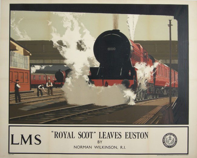Norman Wilkinson (1878-1971) "Royal Scot" Leaves E: Norman Wilkinson (1878-1971) "Royal Scot" Leaves Euston, original poster printed for LMS by McCorquodale c 1930 - 102 x 127 cm