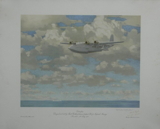 Norman Wilkinson (1878-1971) Imperial Airways Cano: Norman Wilkinson (1878-1971) Imperial Airways Canopus G-ADHL Flying Boat, designed and built by Short Brothers Launched 4th July 1936, original colour lithograph print signed in pencil by the artist, 