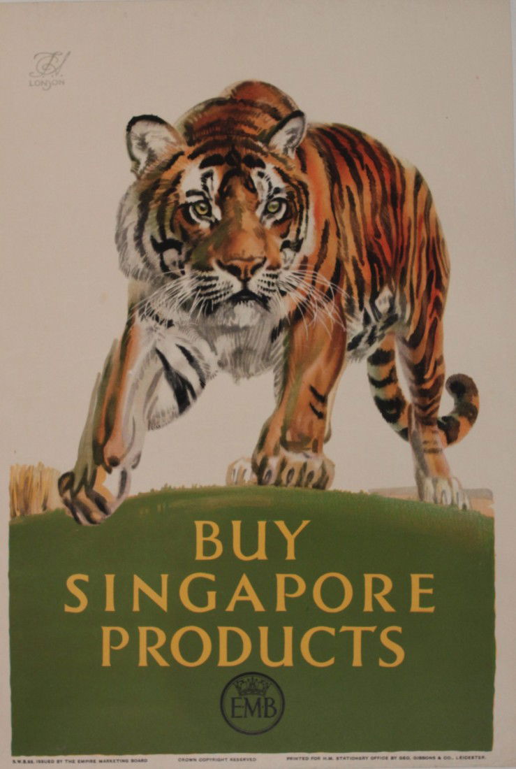 F C Herrick (1887-1970) Buy Singapore Products, ori: F C Herrick (1887-1970) Buy Singapore Products, original poster SWB 93 printed for Empire Marketing Board by Gibbons - 38 x 25 cm