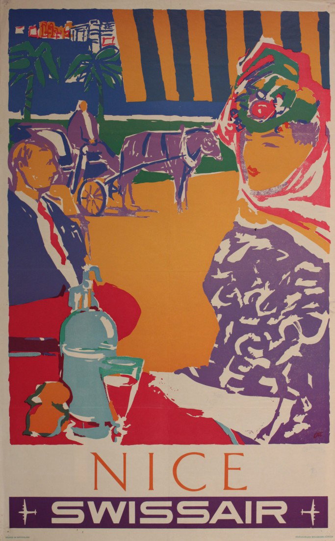 Ott Nice Swissair, original poster printed by Boll: Ott Nice Swissair, original poster printed by Bollman - 102 x 64 cm