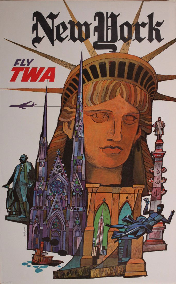 David Klein New York Fly TWA, original poster pri: David Klein New York Fly TWA, original poster printed in USA - 102 x 63 cm