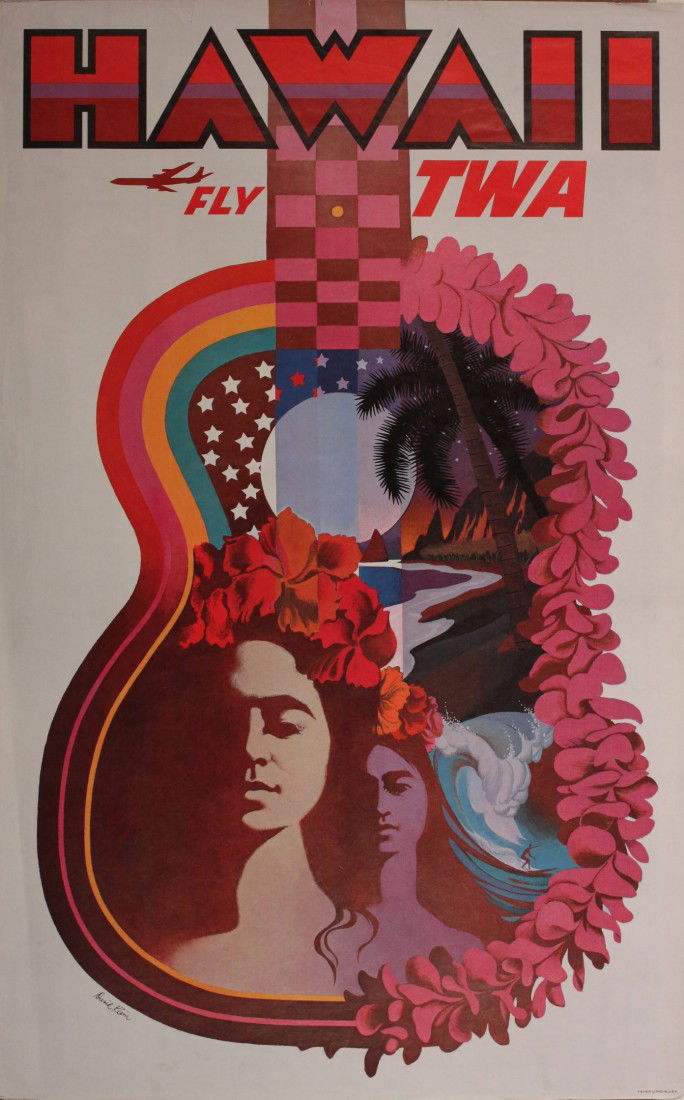 David Klein Hawaii Fly TWA, original poster print: David Klein Hawaii Fly TWA, original poster printed in USA - 102 x 63 cm