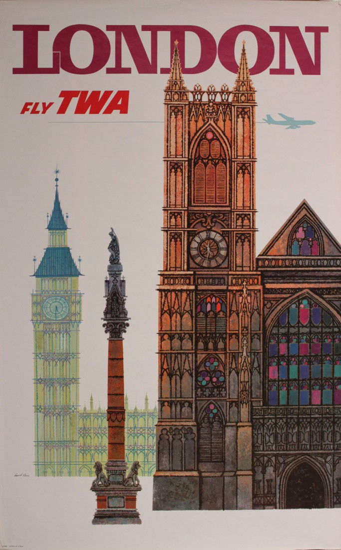 David Klein London Fly TWA , original poster prin: David Klein London Fly TWA , original poster printed in USA - 102 x 63 cm