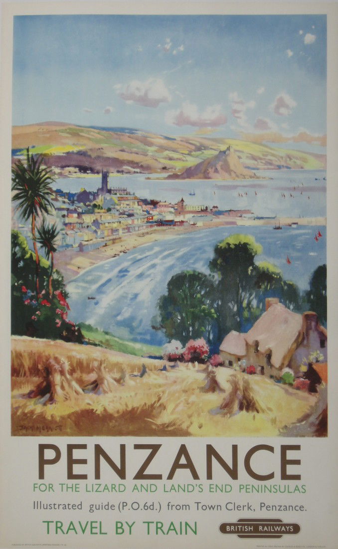 Jack Merriott (1901-1968) Penzance for the Lizard: Jack Merriott (1901-1968) Penzance for the Lizard and Land's End, original poster printed for BR(WR) by Charles & Read c 1958 - 102 x 63 cm