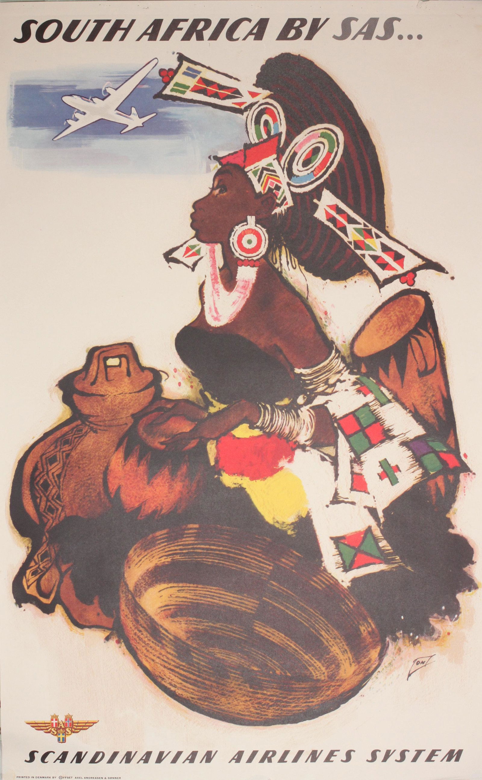 Otto Nielsen (1877-1959) South Africa by SAS, original poster printed by Axel Andreasen & Sonner (1 of 1)