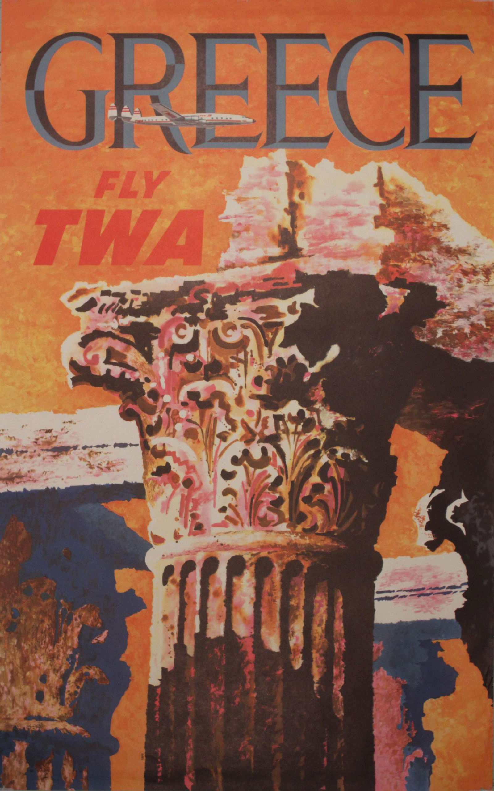 David Klein (1918-1905) Greece Fly TWA Acropolis, original poster printed in USA c.1950 - 101 x 64 (1 of 1)