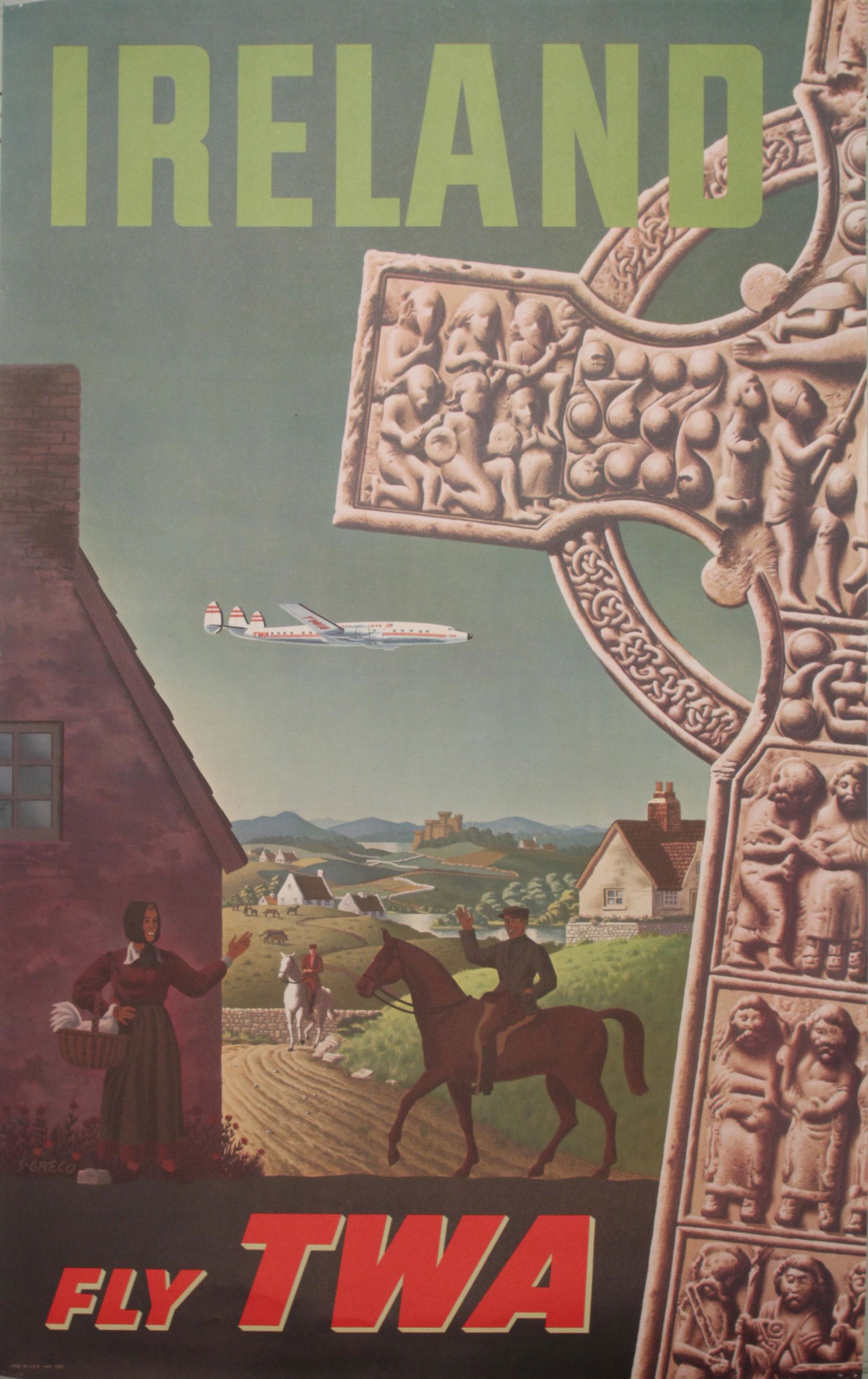 S Greco ( dates not known), Ireland Fly TWA, original poster printed in USA c.1950 - 101 x 64 cm (1 of 1)