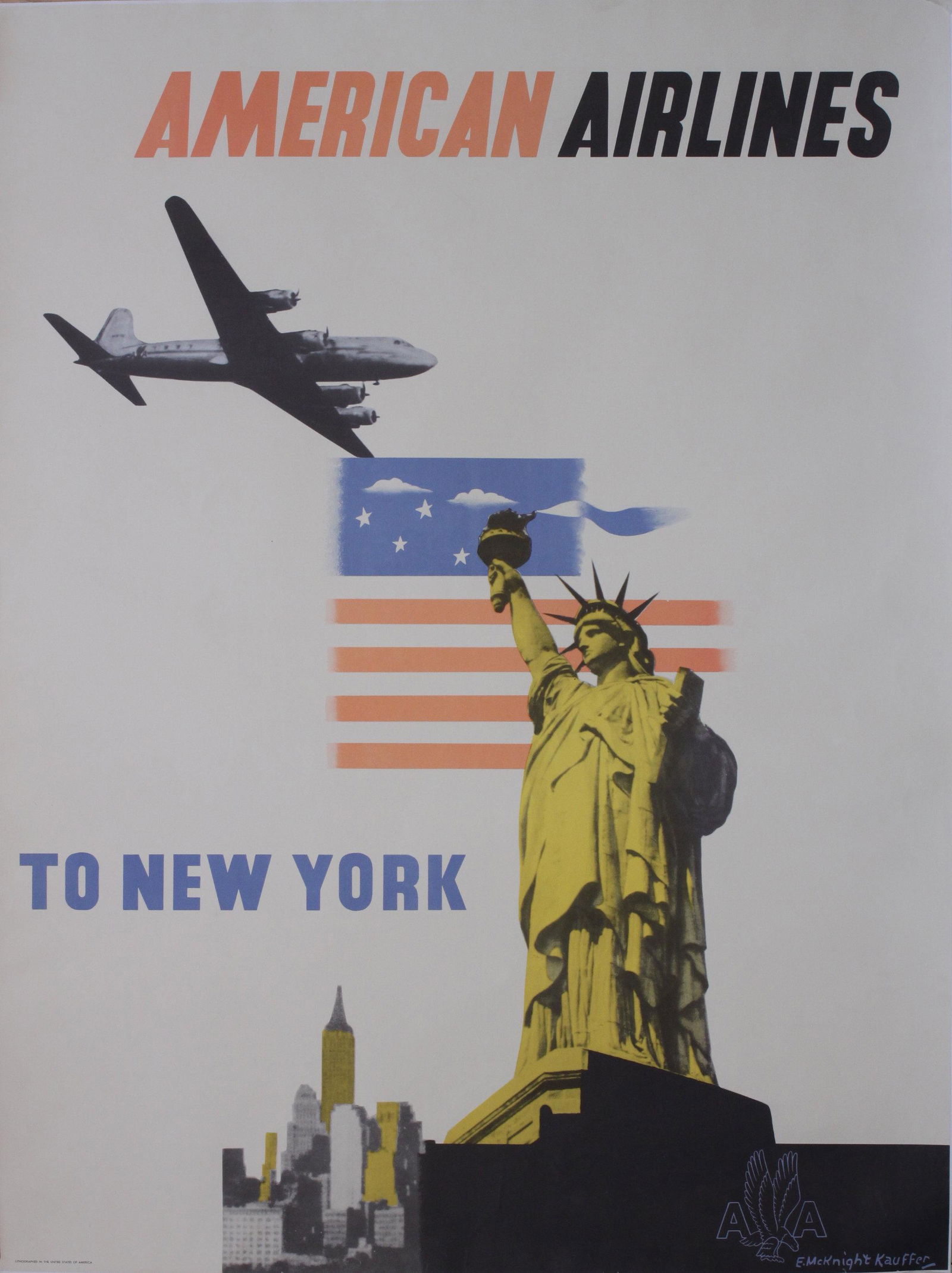 Edward Mcknight Kauffer (1890-1954) American Airlines to New York, printed in the USA 1950 - 100 x (1 of 1)