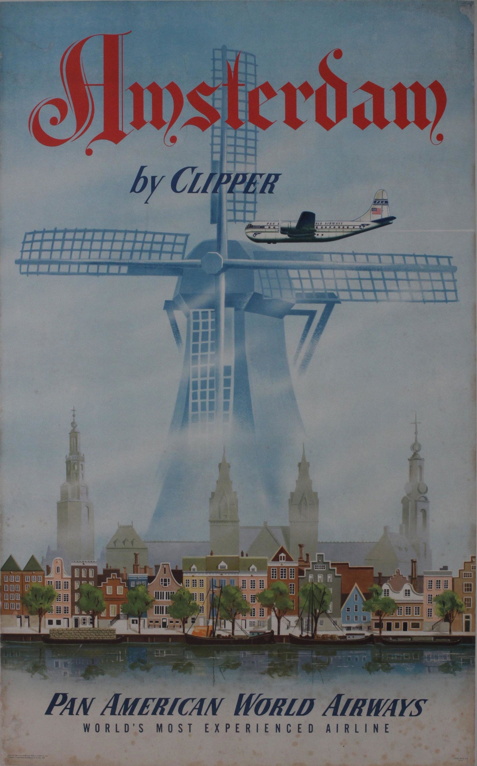 Anon Amersdam by Clipper Pan American World Airways, original poster printed in USA 1951 - 102 x 63 (1 of 1)
